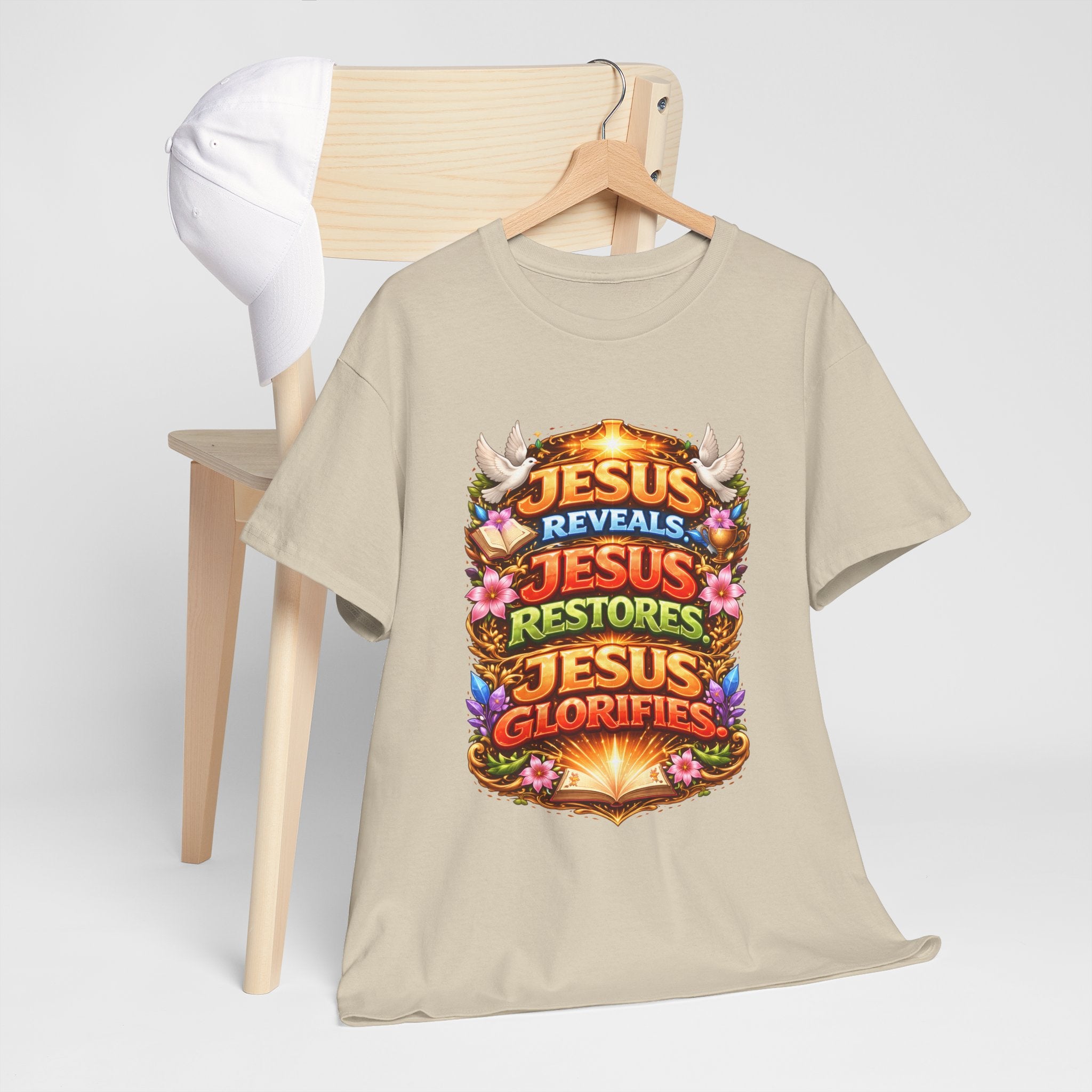 Jesus Reveals, Jesus Restores, Jesus Glorifies Unisex Tee