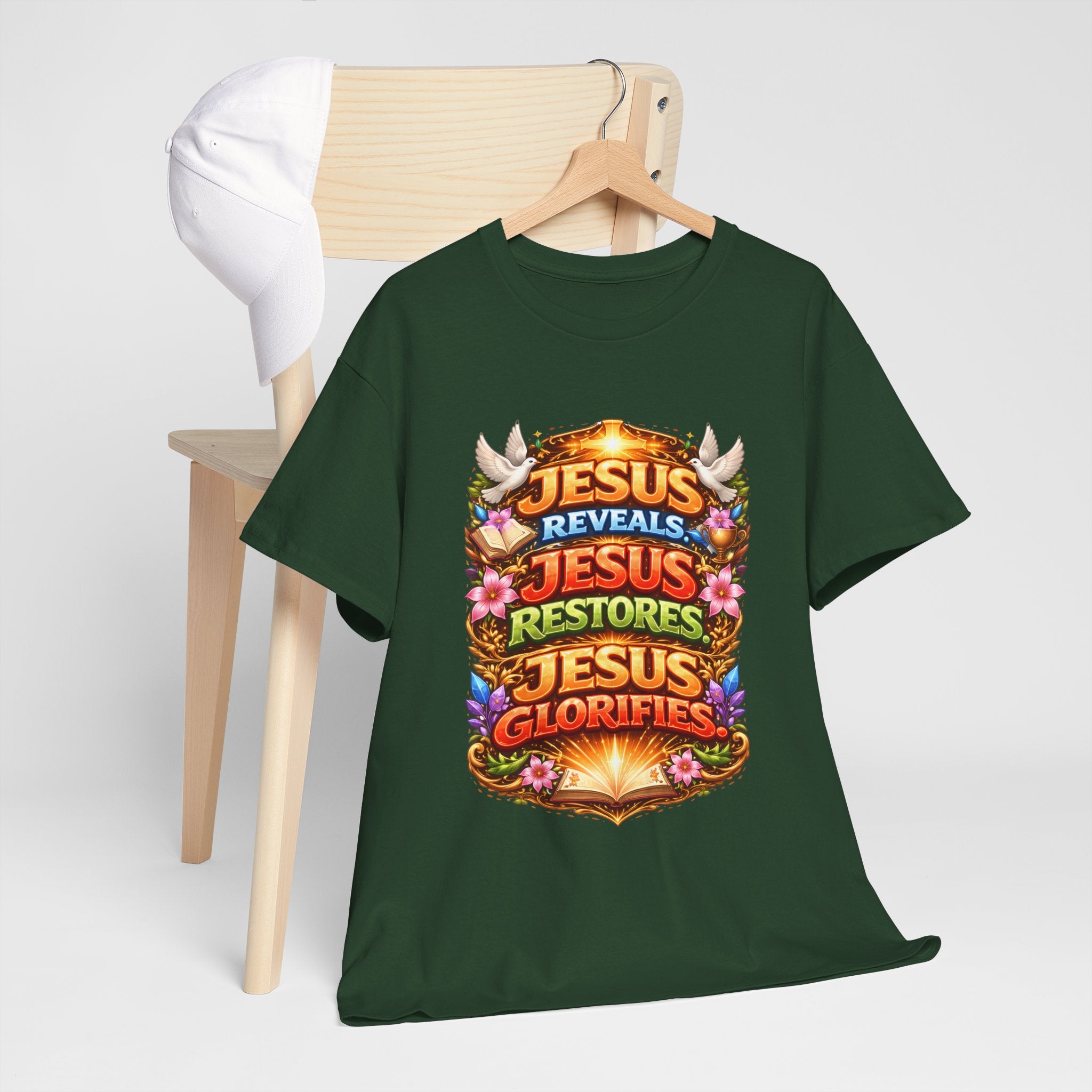 Jesus Reveals, Jesus Restores, Jesus Glorifies Unisex Tee