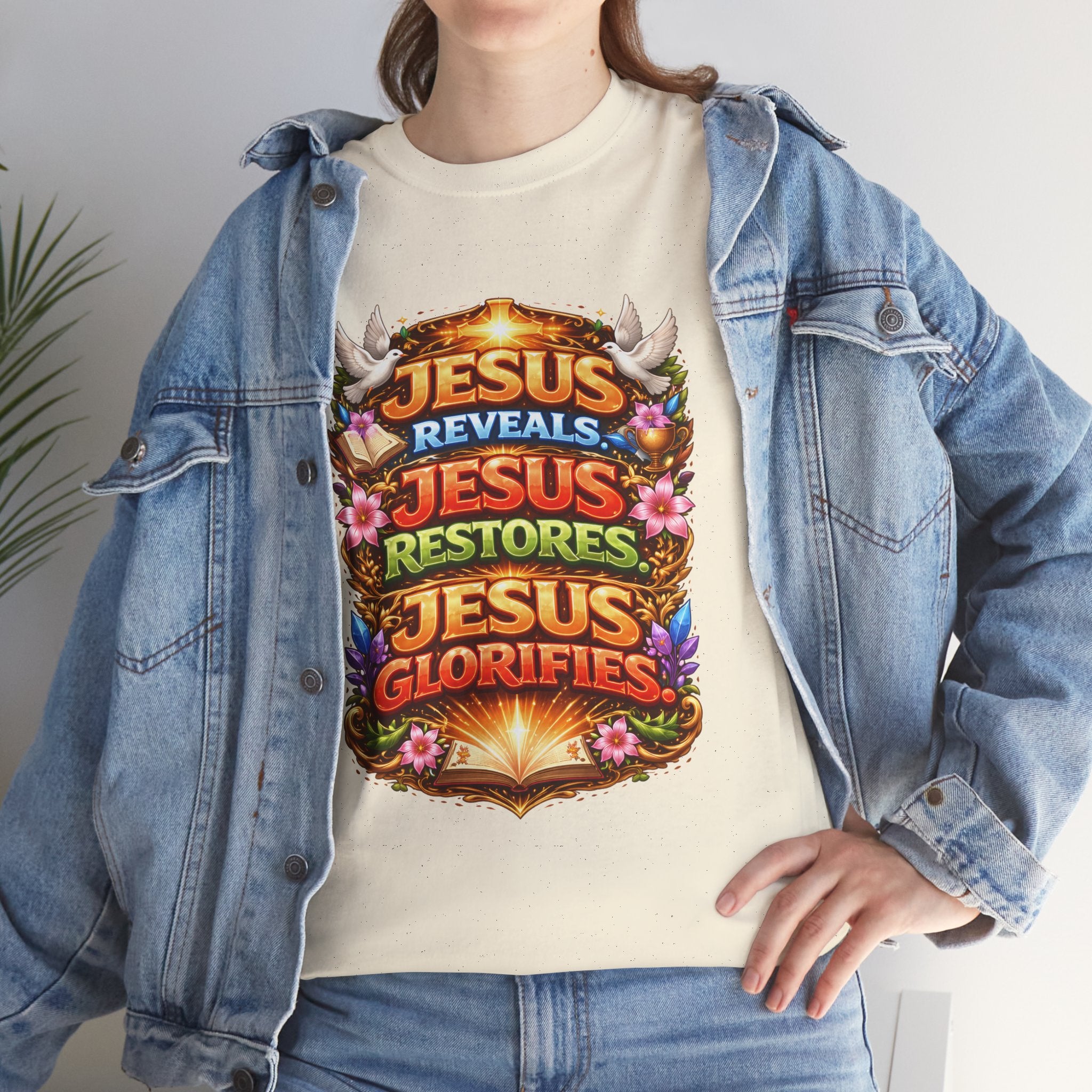 Jesus Reveals, Jesus Restores, Jesus Glorifies Unisex Tee